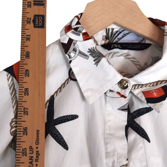 ZARA Rope Print Nautical Shirt Dress Button-Up Top Size S *Missing 1 Button* - Picture 6 of 8